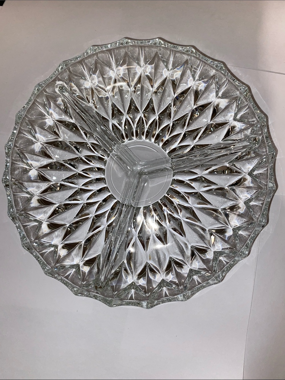 Cut Crystal Three-Section Serving Dish • Clear Glass • Vintage